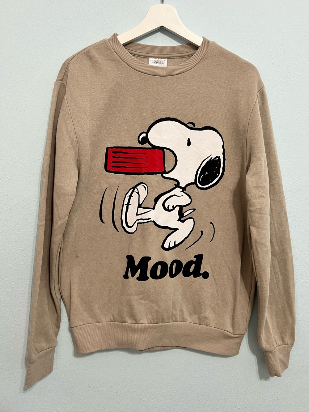 Peanuts Tan Crewneck Sweatshirt with Snoopy 'Mood' Graphic